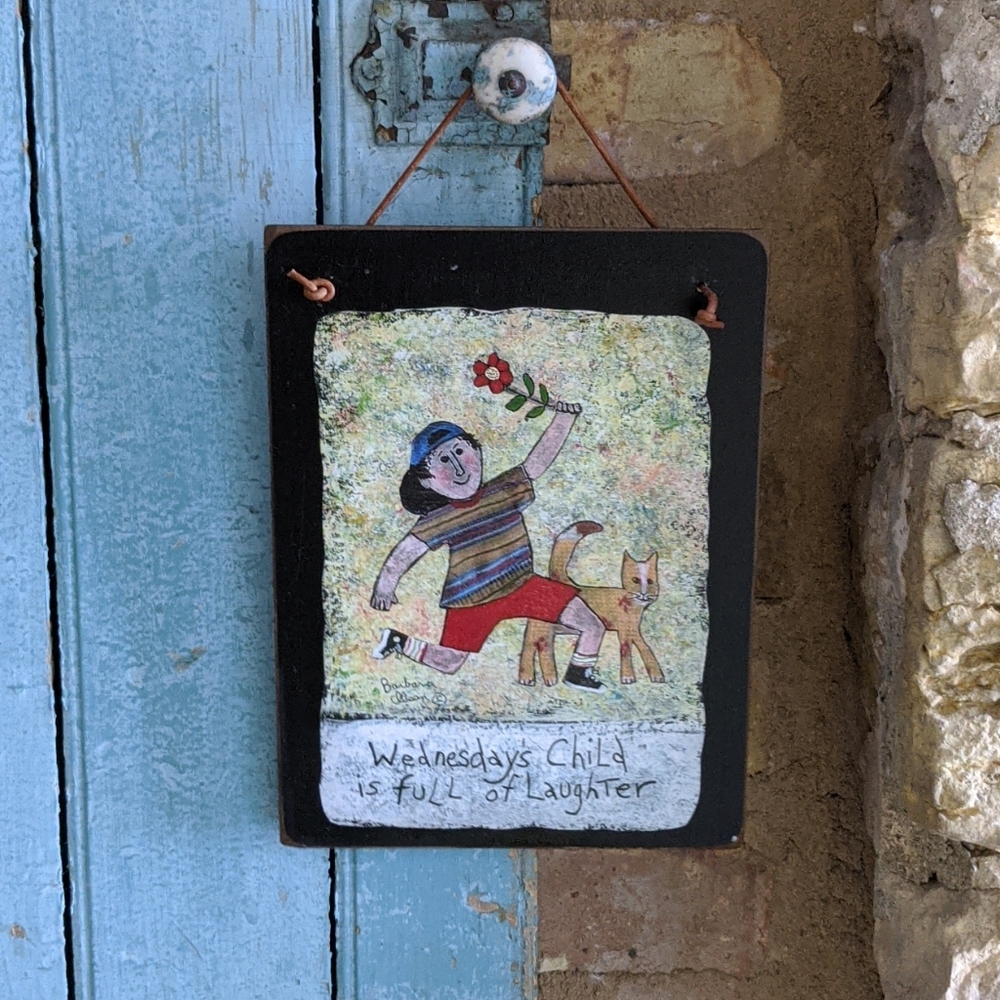 Boy "Wednesday's Child" Nursery Kids Room Art Plaque by Barbara Olsen
